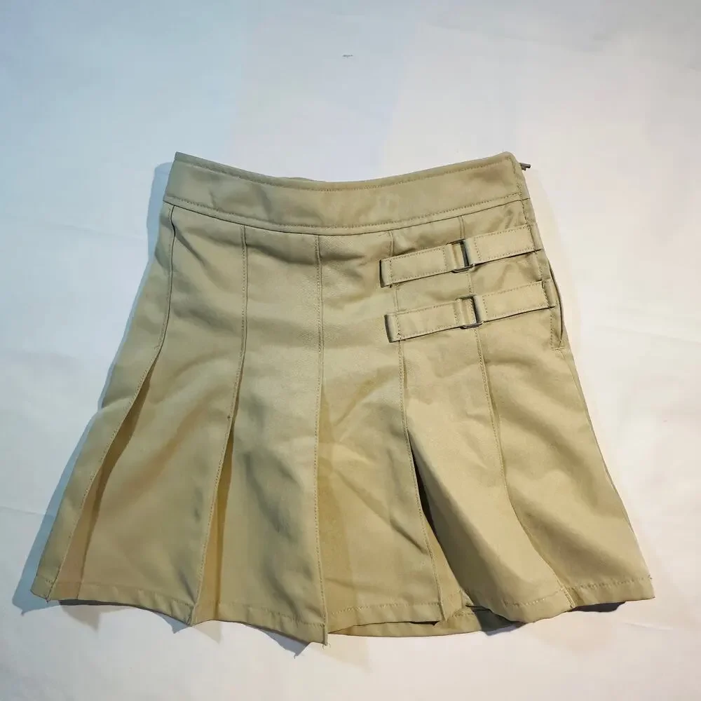 French Toast School Uniform Khaki Adjustable Pleated Two Tab Scooter Skort Sz 8